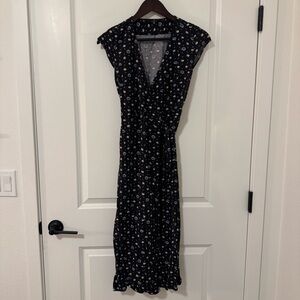 J. Crew Black Floral Midi Wrap Dress